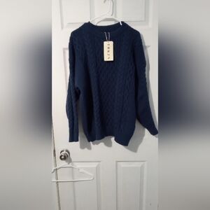 Blue Crew Neck Sweater with Textured Knit